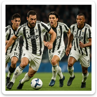 Juventus players in action, realistic and detailed sticker