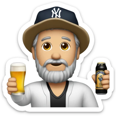 Homme blanc / cheveux courts noir / barbe naissante / casquette noir yankees noir / avec une bière sticker