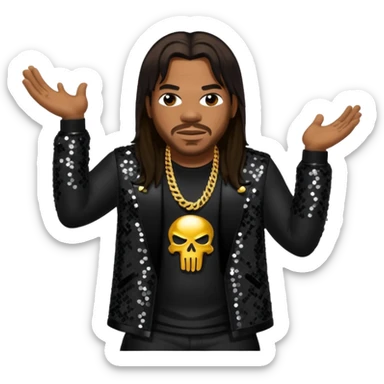 Busta Rhymes with long dark brown hair, black sequin outfit sticker