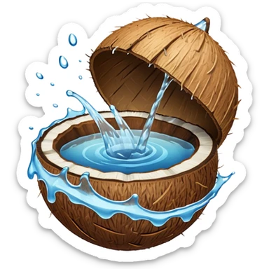 a coconut, with water splashing on it sticker