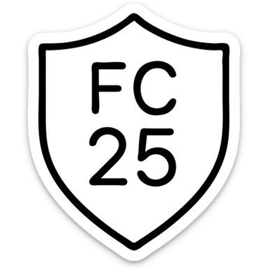 minimal icon of 'FC 25' in a shield shape, outlined, no fill, modern look sticker