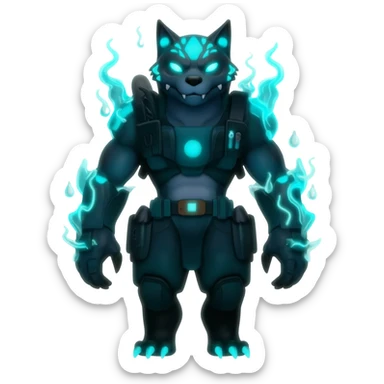 bioluminescent dark abysmal abyssal neon-glowing Trico-Sergal-Furret-Ferret-Wolverine-Vernid-furry-fursona-fusion-Fakemon-animal-hybrid-creature, full body sticker