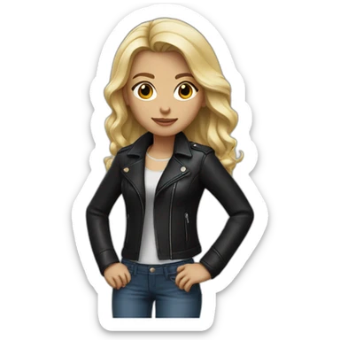 half blonde girl with black normal eyes and black leather jacket  sticker