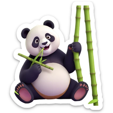 panda eating bamboo in forrest background, close up pose sticker