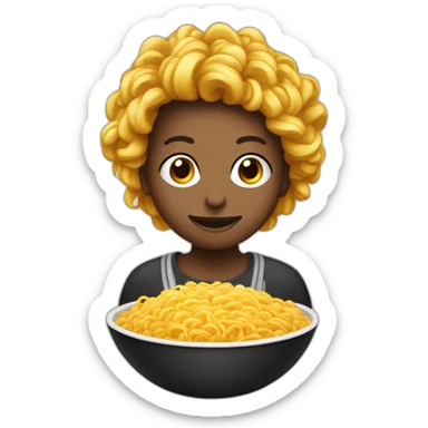 Personne noir avec cheveux crépu qui mange des ramens dans un bol sticker