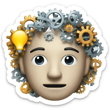 face with a thinking cloud on top representing a thinking process sticker