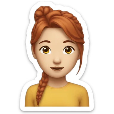 Asian girl auburn hair  with a lion  sticker