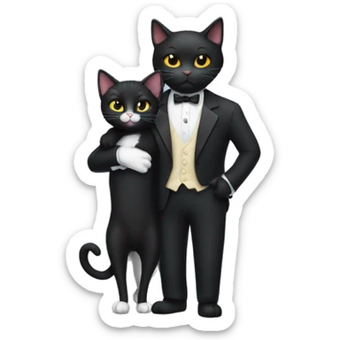 A black cat hugging a tuxedo cat  sticker