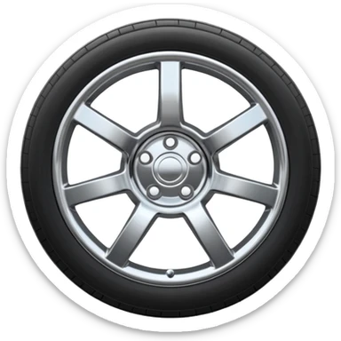 A chrome car wheel emoji, polished silver metal rim, smooth circular shape, minimal futuristic design, soft reflections, iOS emoji style, centered on white background, ultra clean look sticker