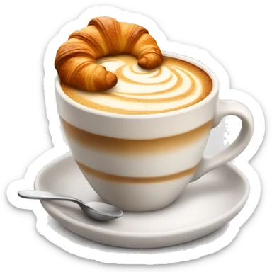 Cup of cappuccino with croissant sticker