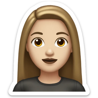 girl with white skin and brown brown straight straight hair , black black eyes with eyelashes, red lips,  sticker