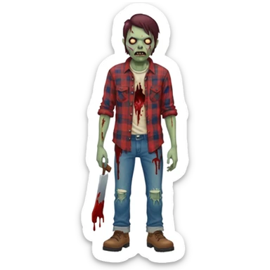 Local alaskan who has turned it zombies in the style of the walking dead, with rotting flesh and dripping blood but distinctively Alaskan. In the style of your bleeding skull art but Alaskan zombie. Full body sticker