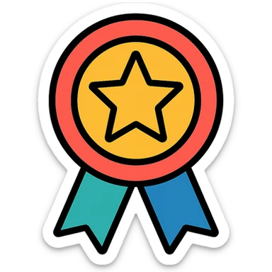 vector icon of a top review with gold and colorful elements, elegant and minimalist flat design, isolated on white background, award badge style, 2D flat vector, trending icon look, soft shadows, no text, perfect for commercial use, icon style, variation 2 sticker