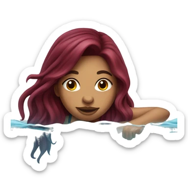 Beautiful tattooed  burgundy long haired woman swimming in a pool sticker