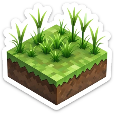Minecraft grass block, square shape, brown and green, smooth, isometric sticker