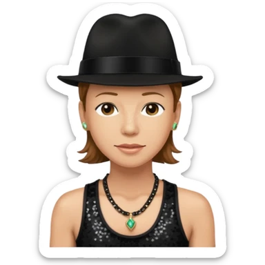 Donnie Wahlberg from NKOTB with light brown hair, black hat, black sequin tank top, necklace sticker
