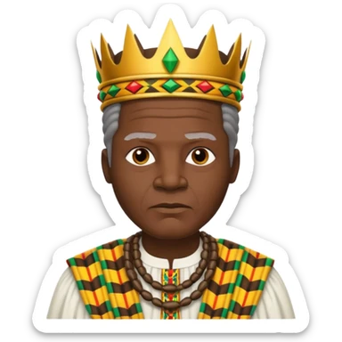 Create an emoji of an old African king wearing kente cloth and white shirt sticker