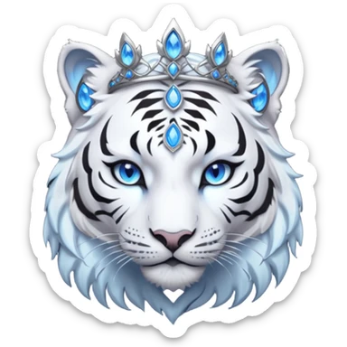 ESO Female white/black tiger khajiit leader of the umbral rose, glowing blue eyes, glowing blue 'third eye' gem; shadow umbral gem silver tiara sticker