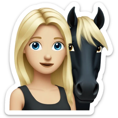 blonde girl with blue eyes and her black horse with black mane sticker