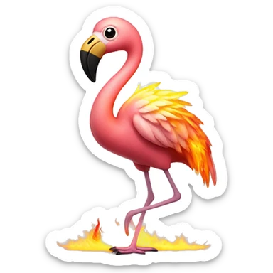 An flamingo with the head of an owl with some fire glowing at the end of his wings sticker