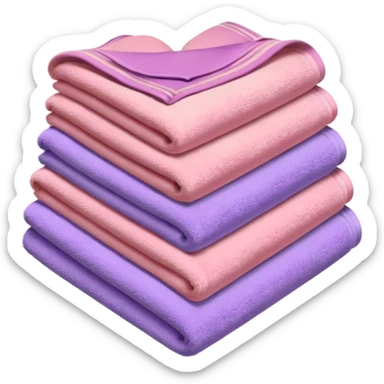 stack of soft towels in milky, pastel pink, and soft purple, arranged in a heart shape, iOS emoji style sticker