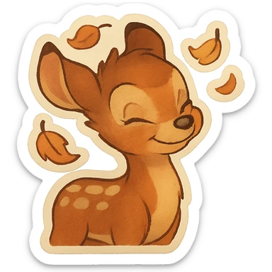 animated deer gently shaking its head with falling leaves, retro vintage style, cozy acoustic aesthetic, warm muted colors, subtle grain, soft lines, 112x112px, smooth loop, nostalgic analog mood sticker