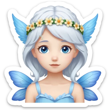A shy white hair fairy with soft blue wings with flower smallcrown sticker
