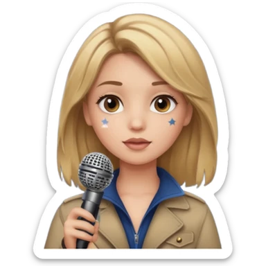 Dark blonde girl with microphone and stars  sticker