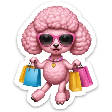 Pink poodle with sunglasses and Shopping bags sticker
