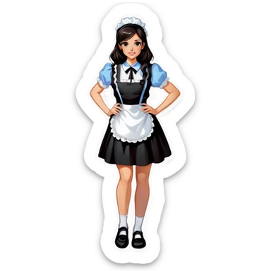 Realistic woman wearing short skirt maid costume long dark hair sticker