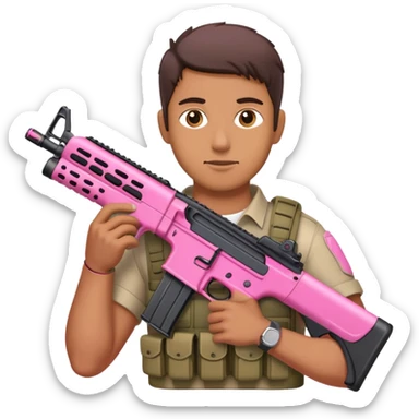 Man holding pink assault rifle sticker