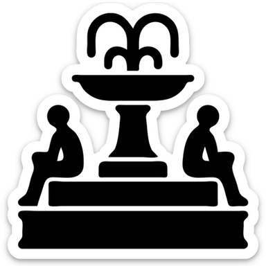 A solid black illustration of a fountain with statues sticker