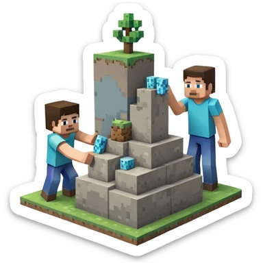 2 minecraft charectors building together a foundation sticker