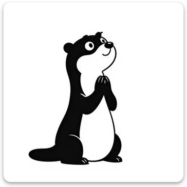 an otter with hands together, looking up, asking for a favour, hand drawn notion style doodle sticker