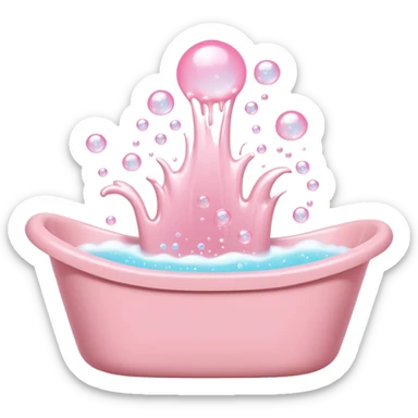 A light pink bathtub filled with light pink bubbles, overflowing with foam. Bubbles are rising upward above it. sticker