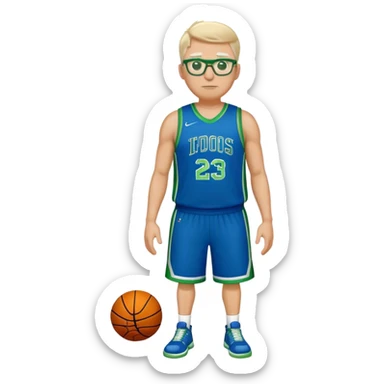 Full Body large white male basketball player wearing glasses wearing blue green uniform sticker