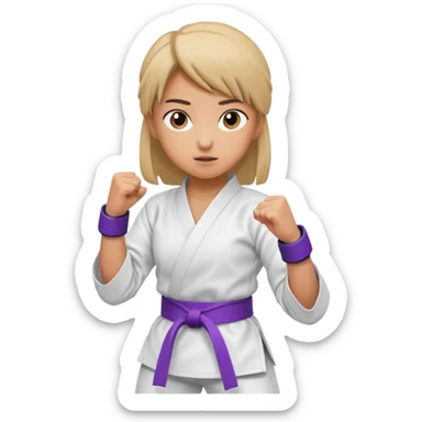 karate girl with violet belt, action pose sticker