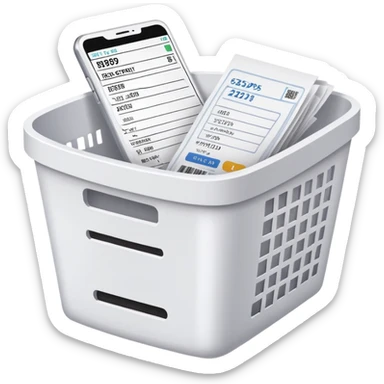 email e-receipt and paper receipt in a white and white basket, and small printing receipt sticker
