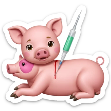 Little sick piggy with injection sticker