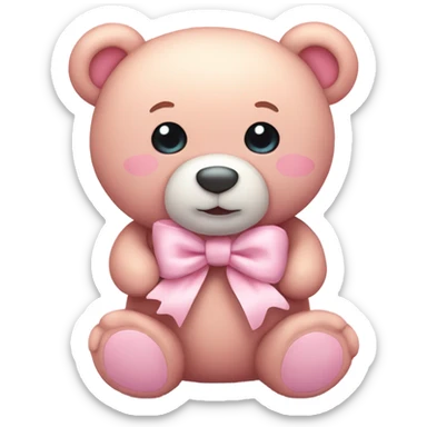 Cute pastel pink teddy bear with bow sticker