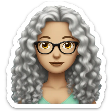 white girl with long black curly hair and glasses sticker