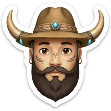 Bearded figure — large hat with horn, tattoo on face sticker