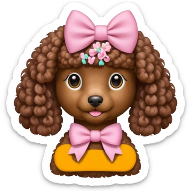Brown Poodle with pastel pink bow sticker