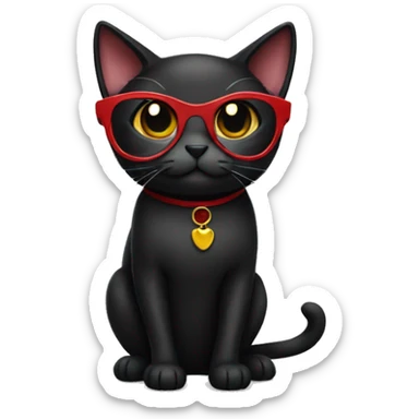 Black cat with glasses and red dress  sticker