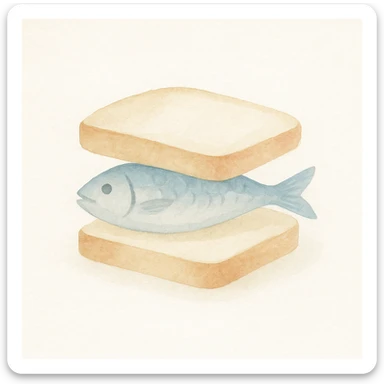 appetizing watercolor painting of a sandwich with bread and fish sticker