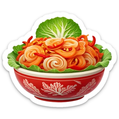 Cinematic Realistic Kimchi Dish Emoji, depicted as a vibrant fermented cabbage dish with a spicy kick rendered with detailed textures and dynamic, appetizing lighting. sticker