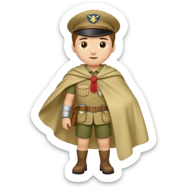 Maak een persoon in scoutsuniform. Maak zijn volledige lichaam en laat hem een afwegings gebaar maken met zijn handen sticker