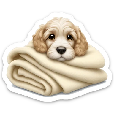 Cream cockapoo puppy cozy sleep in blanket sticker