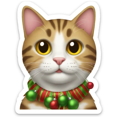 Cute tabby cat with Christmas decorations sticker