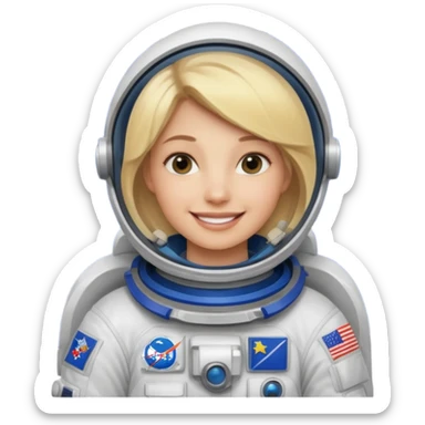 blonde female stronaut with blue flag sticker